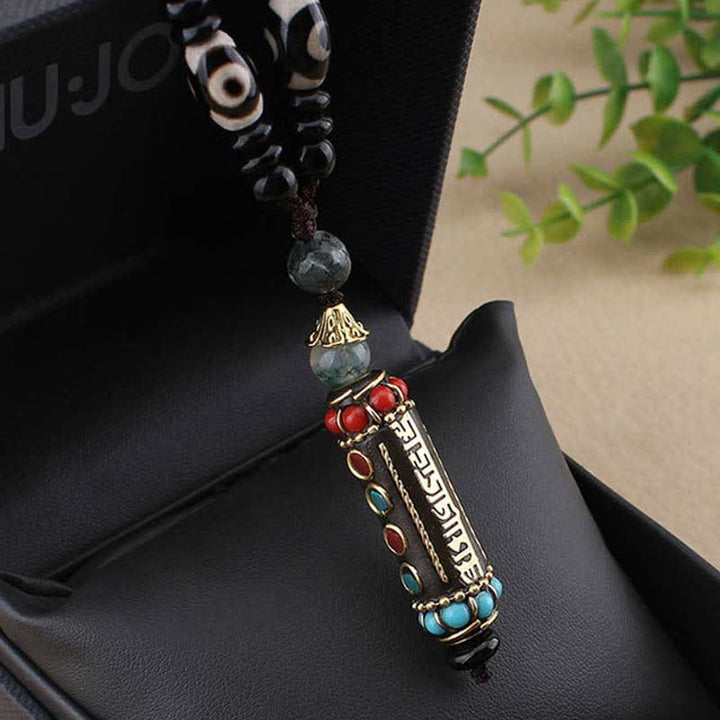 Ciondolo per collana in legno di wenge con Buddha Stones tibetano Om Mani Padme Hum Dzi - image 9