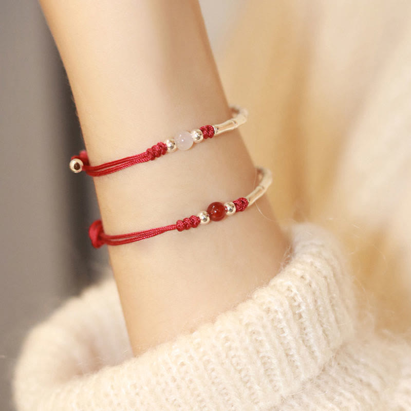 Braccialetto intrecciato con perline di protezione in argento sterling 925 Buddha Stones, agata bianca e agata rossa - image 1