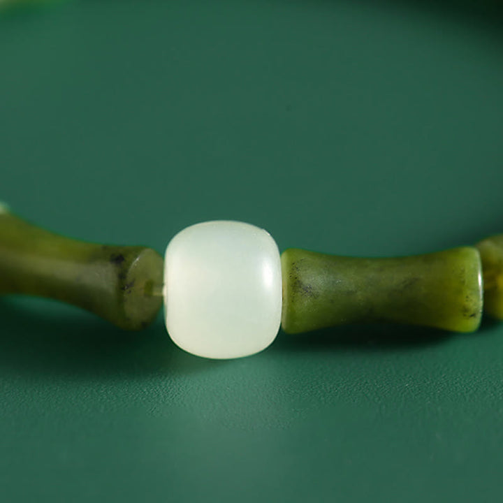 Bracciale Buddha Stones Green Bamboo Jade Pattern Luck Abundance