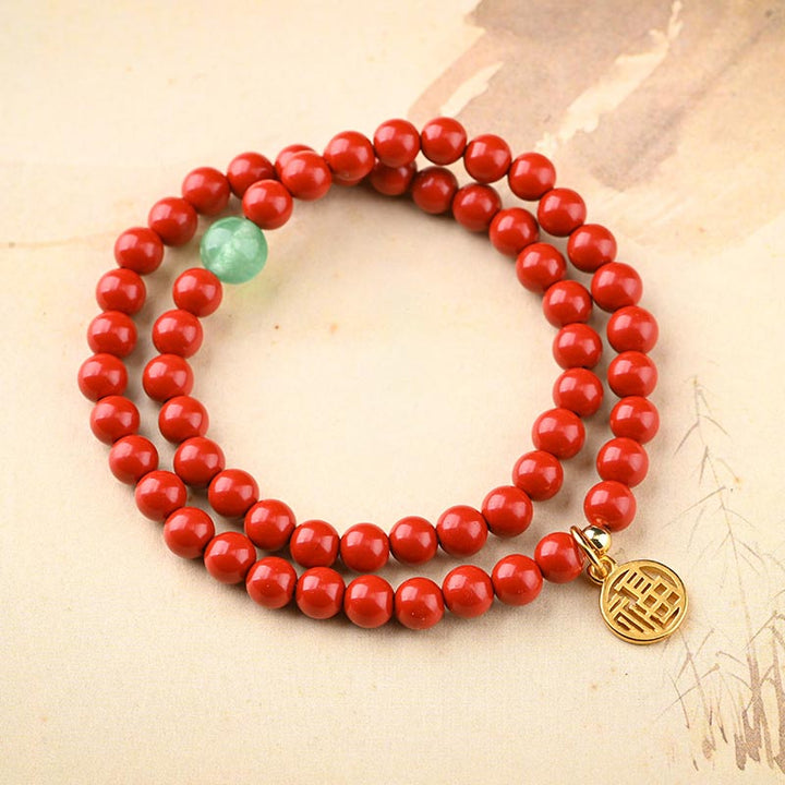 Buddha Stones Tibetano Cinabro Verde Aventurina Braccialetto Fortuna Collana - Bracciale a doppio giro - image 3