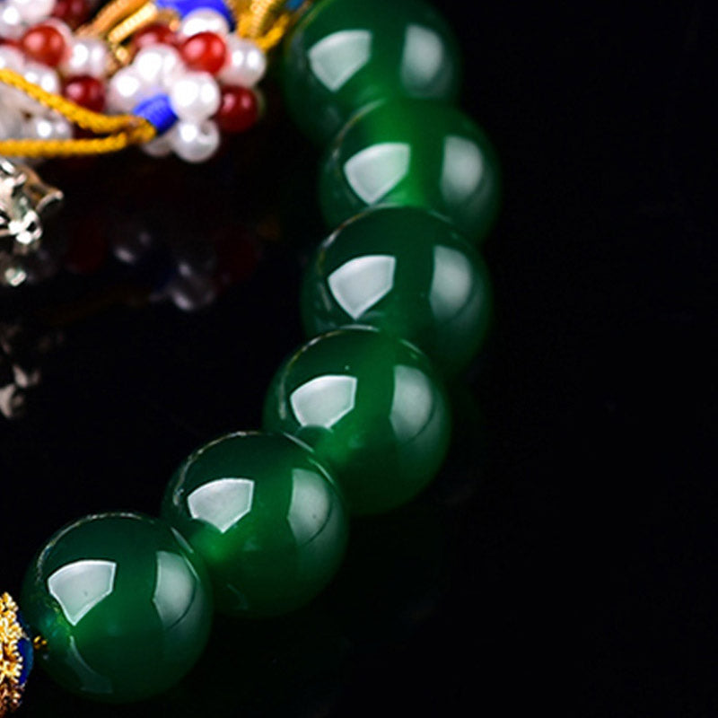 Buddha Stones Agata verde naturale Mala da polso Mala tascabile con ciondolo di successo Decorazione per auto
