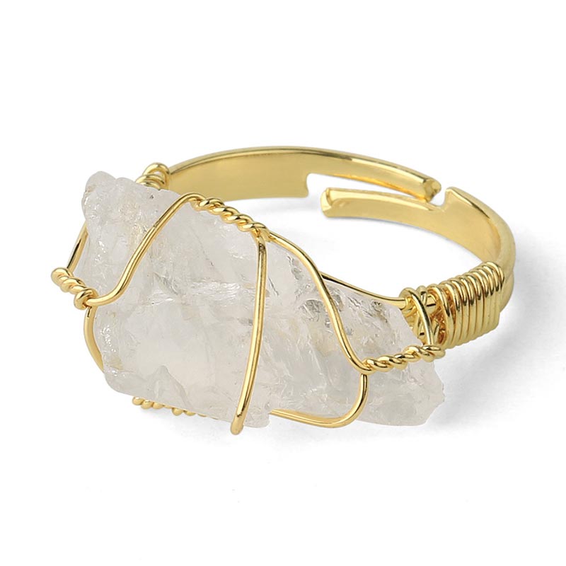 Anello regolabile con pietra preziosa naturale in cristallo di ametista Buddha Stones
