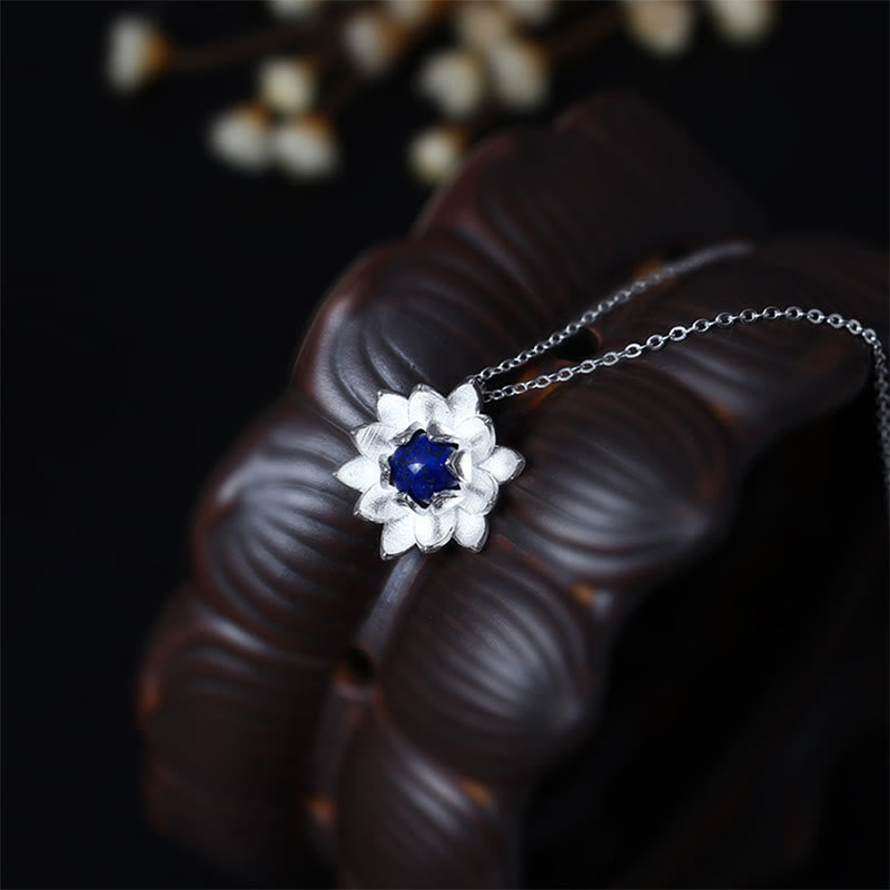 Collana con ciondolo a forma di fiore di loto in argento sterling 925, lapislazzuli e Buddha Stones, per la cura di sé - image 2