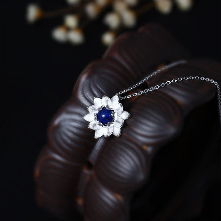 Collana con ciondolo a forma di fiore di loto in argento sterling 925, lapislazzuli e Buddha Stones, per la cura di sé - image 2