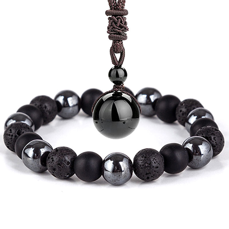 Set di bracciali e collane con occhio di tigre tibetano Buddha Stones