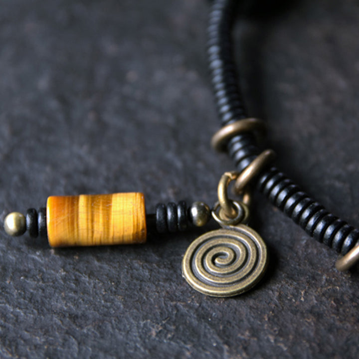 Buddha Stones Legno di ebano Perline Dzi Rame Pace Coppia Bracciale Collana Pendente