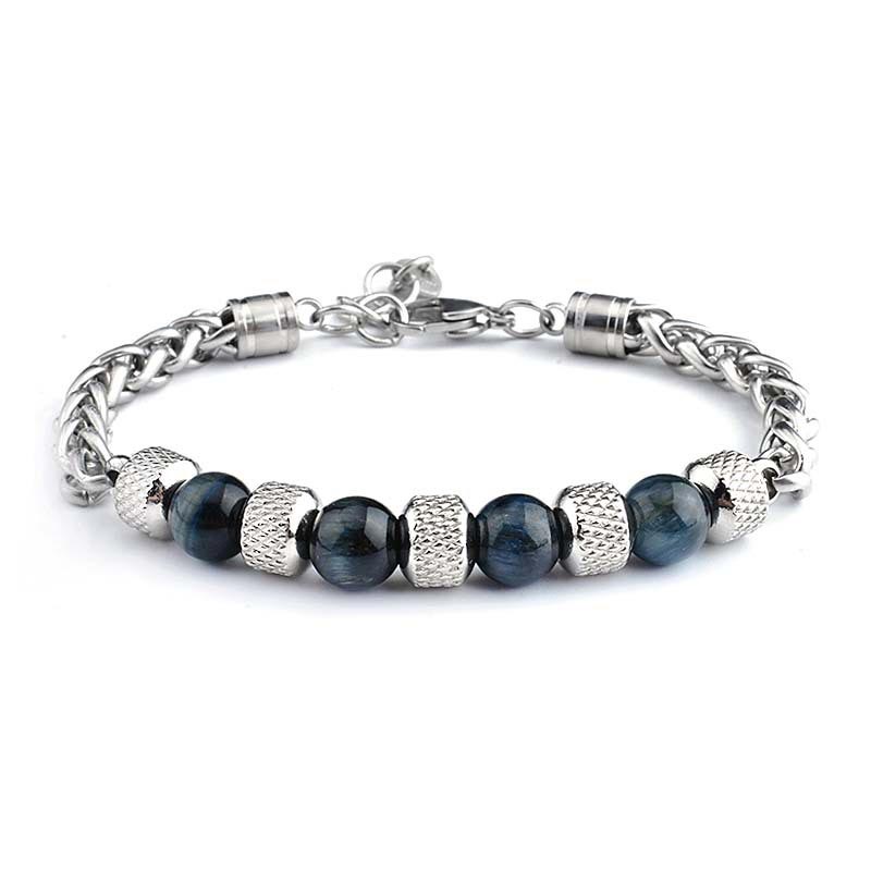 Buddha Stones Bracciale coraggio con perline in occhio di tigre e onice nero - Occhio di tigre nero 8mm - image 8