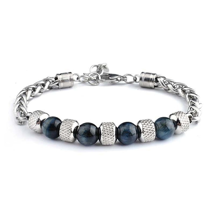 Buddha Stones Bracciale coraggio con perline in occhio di tigre e onice nero - Occhio di tigre nero 8mm - image 8