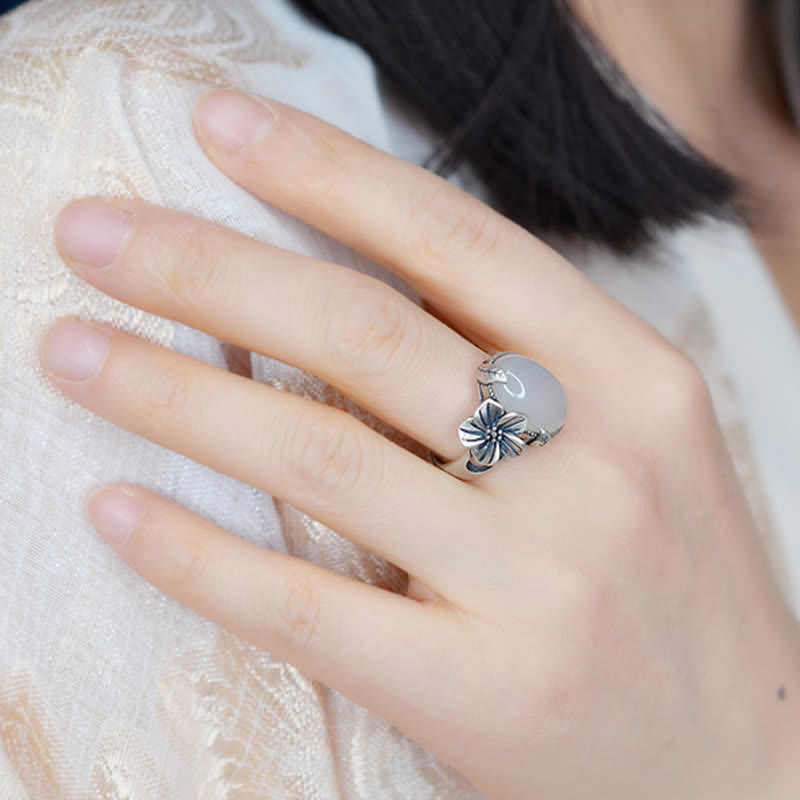 Anello in argento sterling 990 con calcedonio naturale e prugna, armonia positiva - image 3