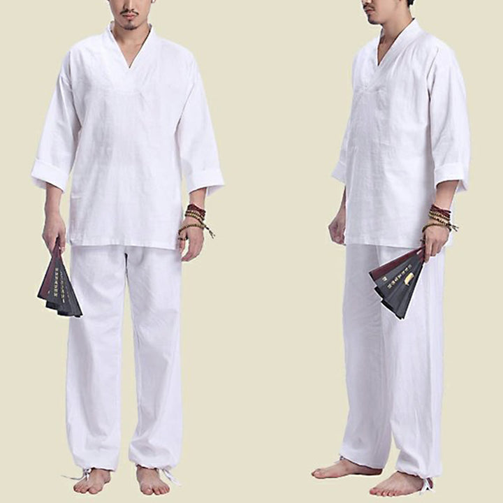 Set da uomo di abbigliamento yoga Buddha Stones a V, in cotone e lino, per meditazione e preghiera, spirituale e zen - image 15