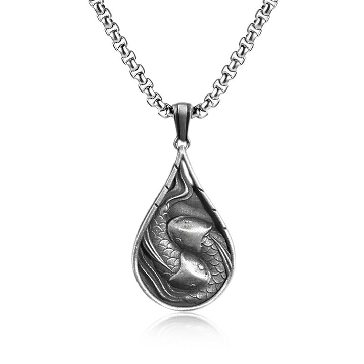 Collana con ciondolo a forma di goccia d'acqua in stagno puro con pesce koi fortunato Buddha Stones , prosperità - Ciondolo a forma di pesce koi e catena comune - image 3
