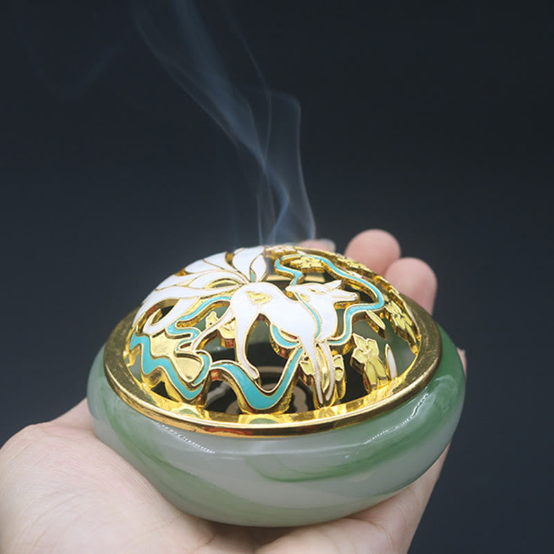 Buddha Stones Volpe a nove code Liuli Cristallo curativo Meditazione Bruciatore di incenso
