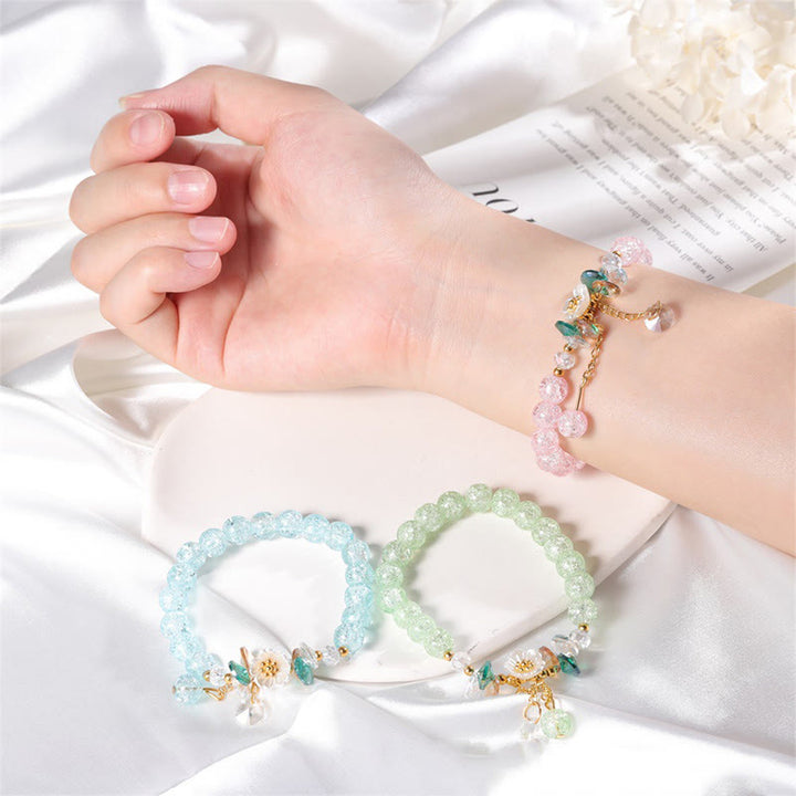 Braccialetto di perline di vetro con ciondolo a forma di fiore con design semplice Buddha Stones