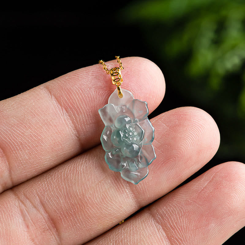 Collana con ciondolo in acciaio al titanio e catena in giada naturale con motivo a loto Buddha Stones - image 2