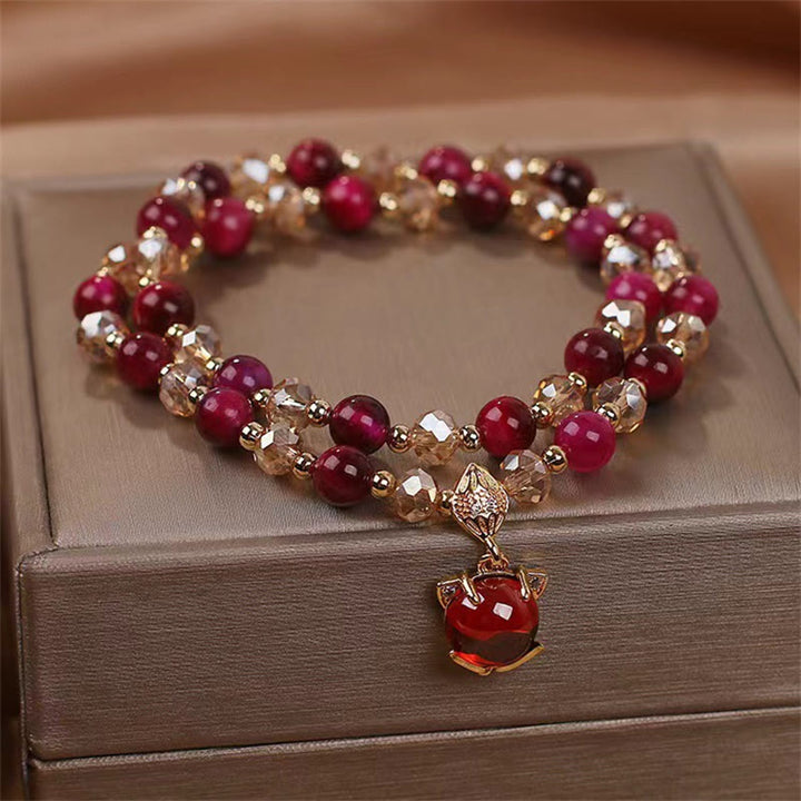 Braccialetto di protezione a doppio giro con occhio di tigre rosso Buddha Stones