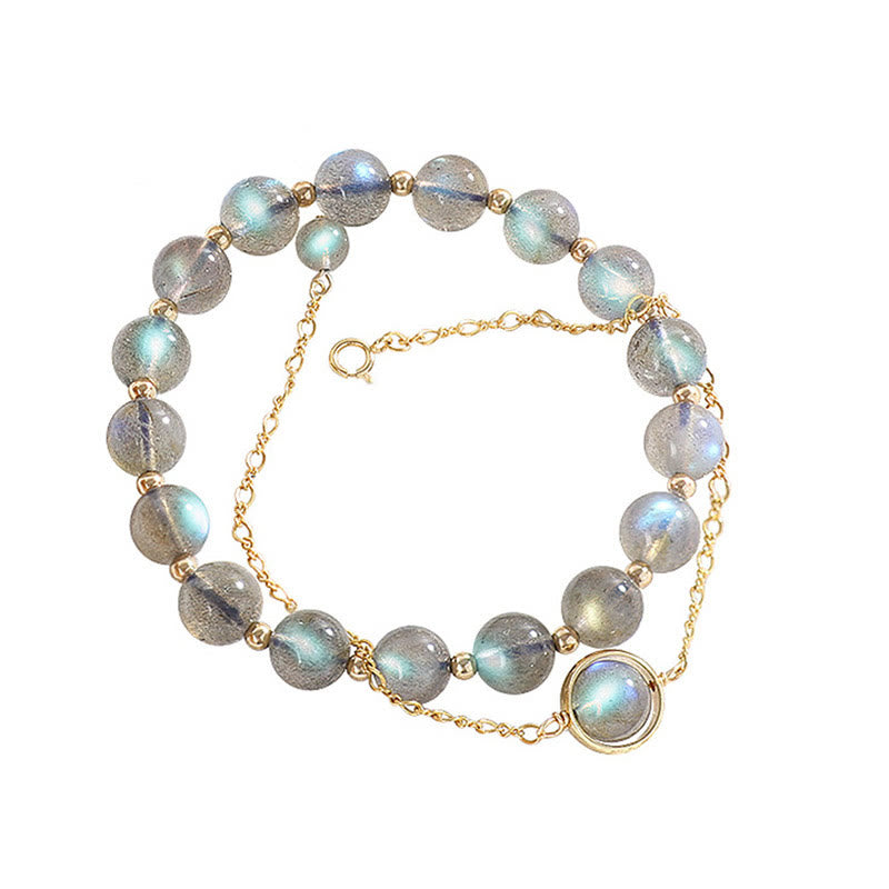 Bracciale Buddha Stones placcato oro 14k con pietra di luna naturale e guarigione dell'amore
