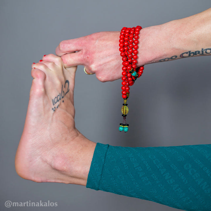 Buddha Stones Mala Tibetano Turchese Rosso Collana Fortunata Bracciale - image 5