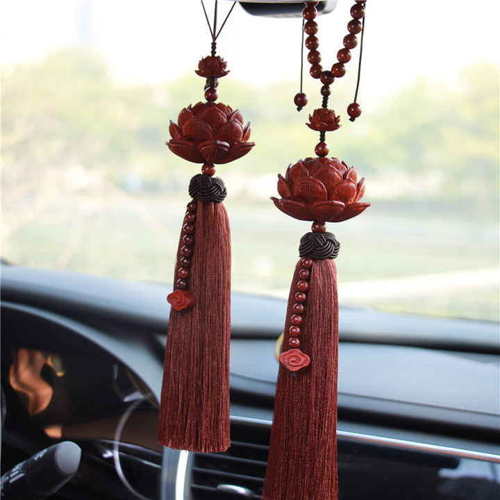 Buddha Stones Tibetano Piccola Foglia Sandalo Rosso Loto Fortuna Protezione Nappa Decorazione - image 0