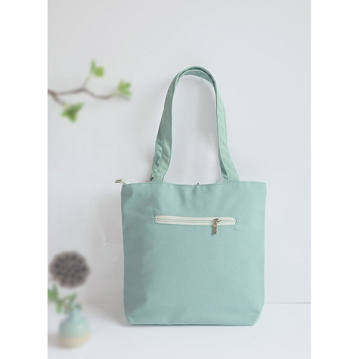 Borsa a tracolla grande capacità in tela con ricamo in bambù, prugna, fiore di pera, pesco - image 5