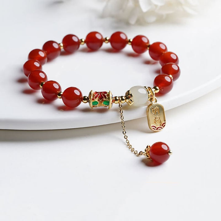 Braccialetto con ciondolo di fiducia in pietra naturale Buddha Stones e giada di Hetian Fu Character