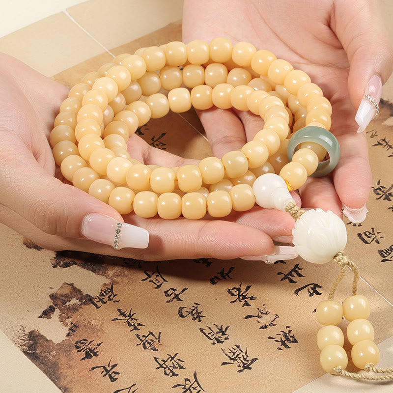 Braccialetto con ciondolo di pace e armonia, perline di loto Dzi, semi di Bodhi naturali , Buddha Stones
