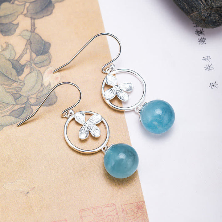 Buddha Stones 925 Sterling Silver Acquamarina Naturale Foglia Fiore Orecchini Collana Pace - Orecchini a fiore in acquamarina - image 12