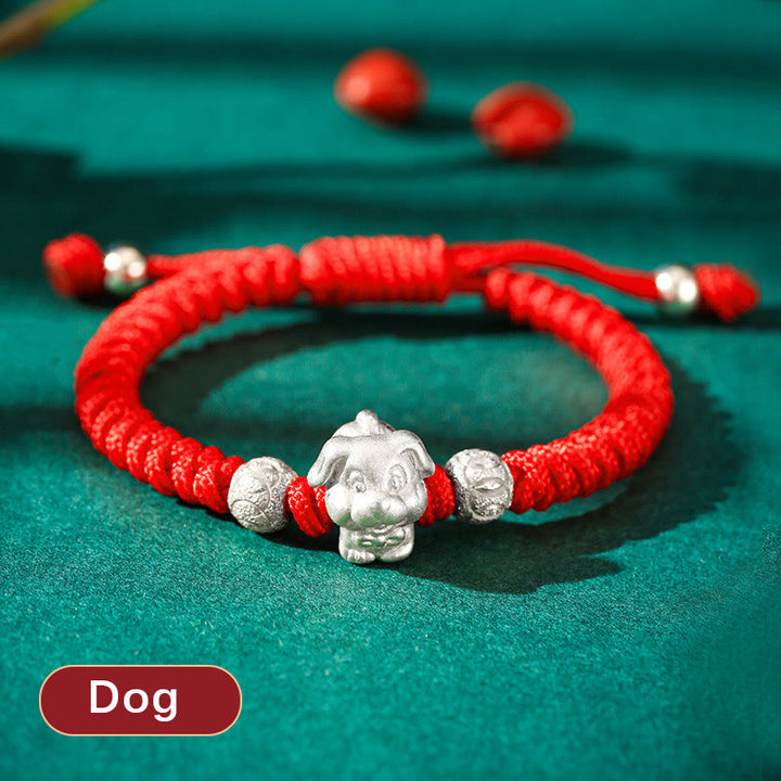 Braccialetto per bambini fatto a mano in corda rossa con Buddha Stones, in argento sterling 999, con zodiaco cinese - Cane (misura braccialetto 12+4 cm) - image 23