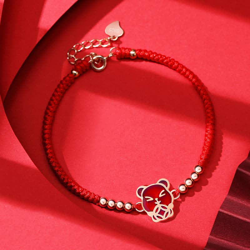 Braccialetto in corda rossa scolorita Buddha Stones 925 Sterling Silver Zodiac cinese Fortuna Fede - Ratto (circonferenza del polso 15-18 cm) - image 0