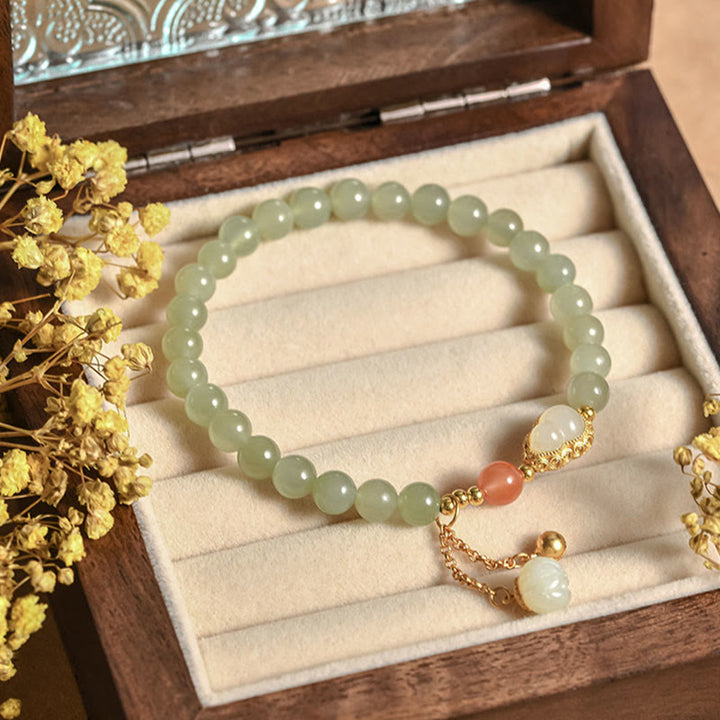 Braccialetto portafortuna in argento sterling 925 con giada Hetian e zucca di loto - Giada di Hetian (Prosperità♥Abbondanza) - image 0