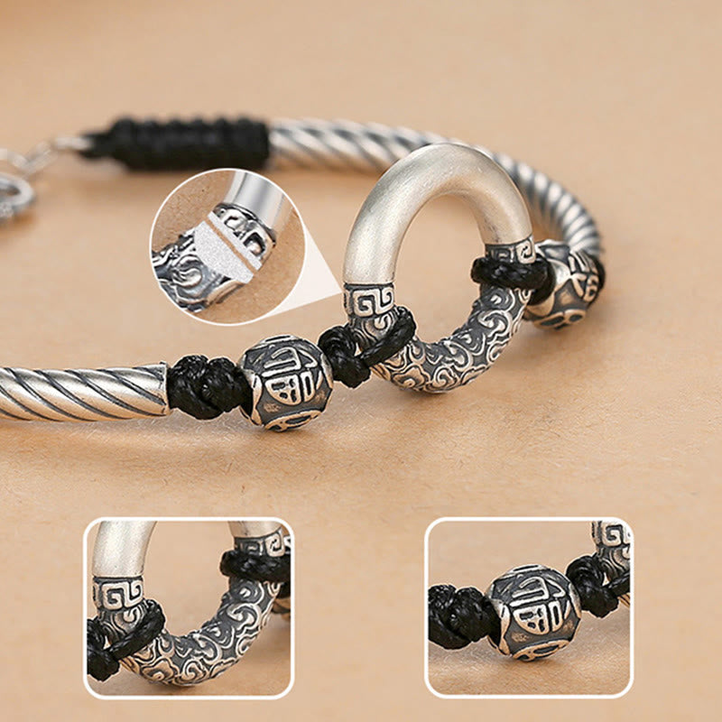 Braccialetto Buddha Stones 999 Sterling Silver Fu Character Peace Buckle Copper Coin Nuvole di Buon Auspicio Fortuna - image 14