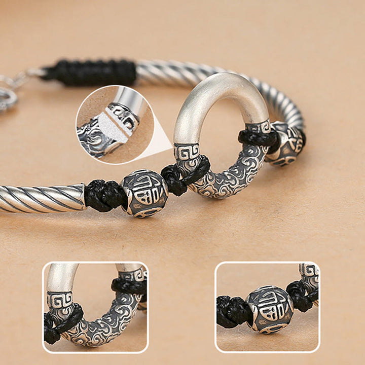 Braccialetto Buddha Stones 999 Sterling Silver Fu Character Peace Buckle Copper Coin Nuvole di Buon Auspicio Fortuna - image 14