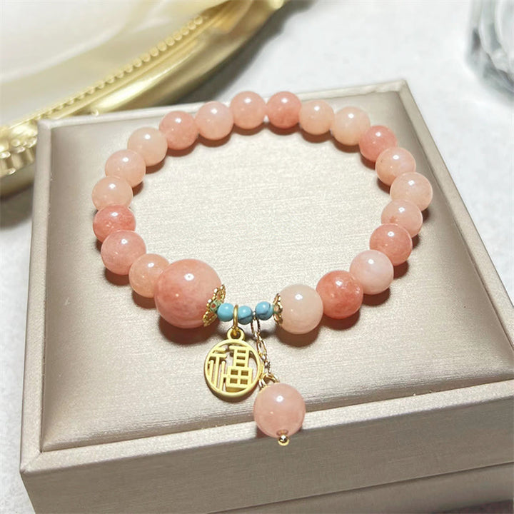Buddha Stones Pietra arancione naturale Turchese Fu Character Charm Bracciale fortuna
