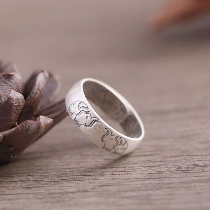 Anello di benedizione Buddha Stones 999 Sterling Silver Lotus Elephant Six True Words - image 7