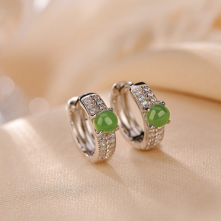 Orecchini a bottone rotondi in argento sterling 925 con Buddha Stones e giada ciano - Giada ciano (Successo ♥ Guarigione) - image 0