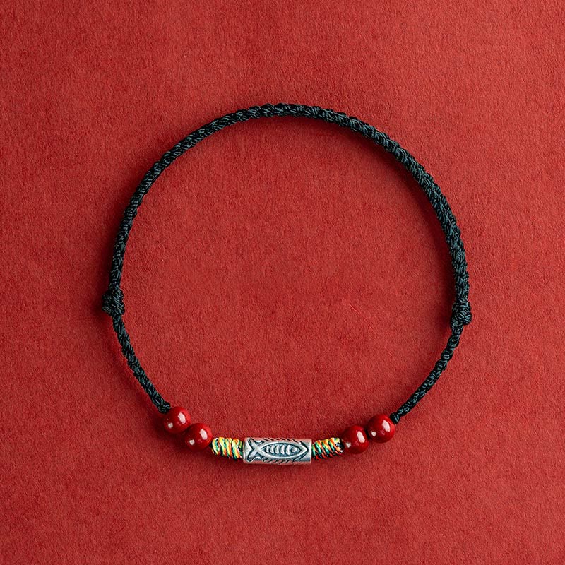 Buddha Stones 925 Sterling Silver Koi Fish Cinnabar Bead Wealth Braccialetto intrecciato artigianale Cavigliera - Cavigliera (circonferenza 17-30 cm) - Corda nera - image 17
