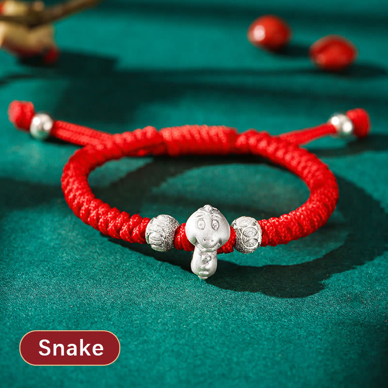 Braccialetto per bambini fatto a mano in corda rossa con Buddha Stones, in argento sterling 999, con zodiaco cinese - Serpente (misura del braccialetto 12+4 cm) - image 18