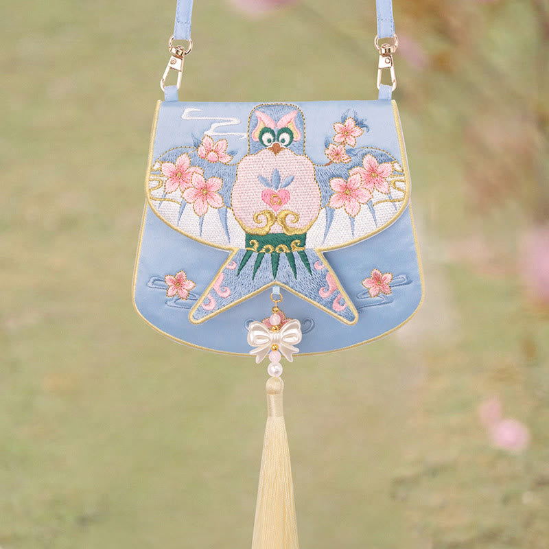 Buddha Stones Fortuna Ricamo Loto Koi Pesce Coniglio Fiore Borsa Hanfu Borsa a Tracolla Borsa a Tracolla - Fiore di aquilone blu - image 27
