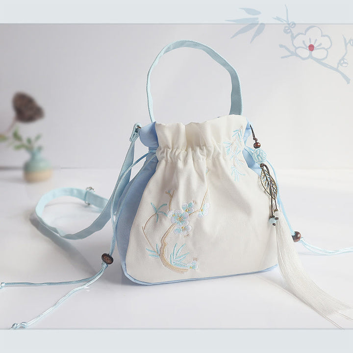 Borsa a tracolla in tela con fiori ricamati a mano con Buddha Stones - Fiore azzurro e bianco 20*20 cm - image 27