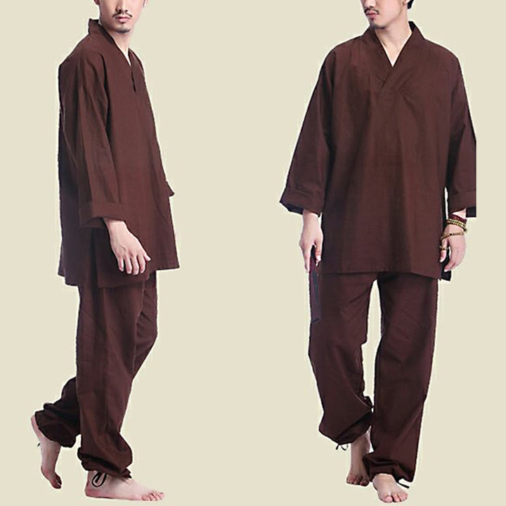 Set da uomo di abbigliamento yoga Buddha Stones a V, in cotone e lino, per meditazione e preghiera, spirituale e zen - image 9