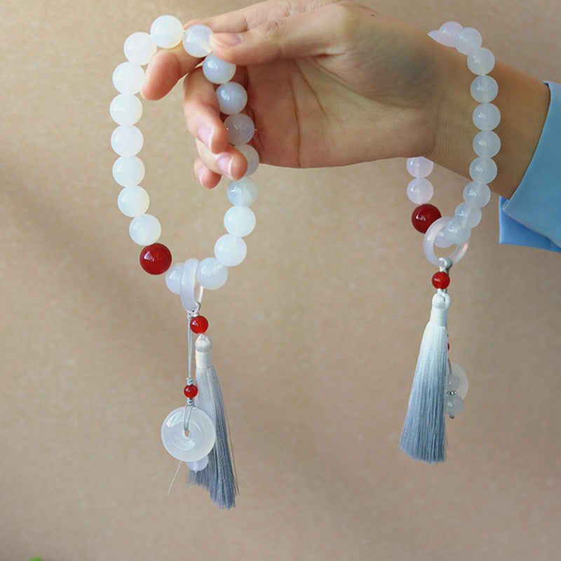 Buddha Stones Agata bianca Agata rossa Mala da polso con nappe Mala tascabile Decorazione per auto