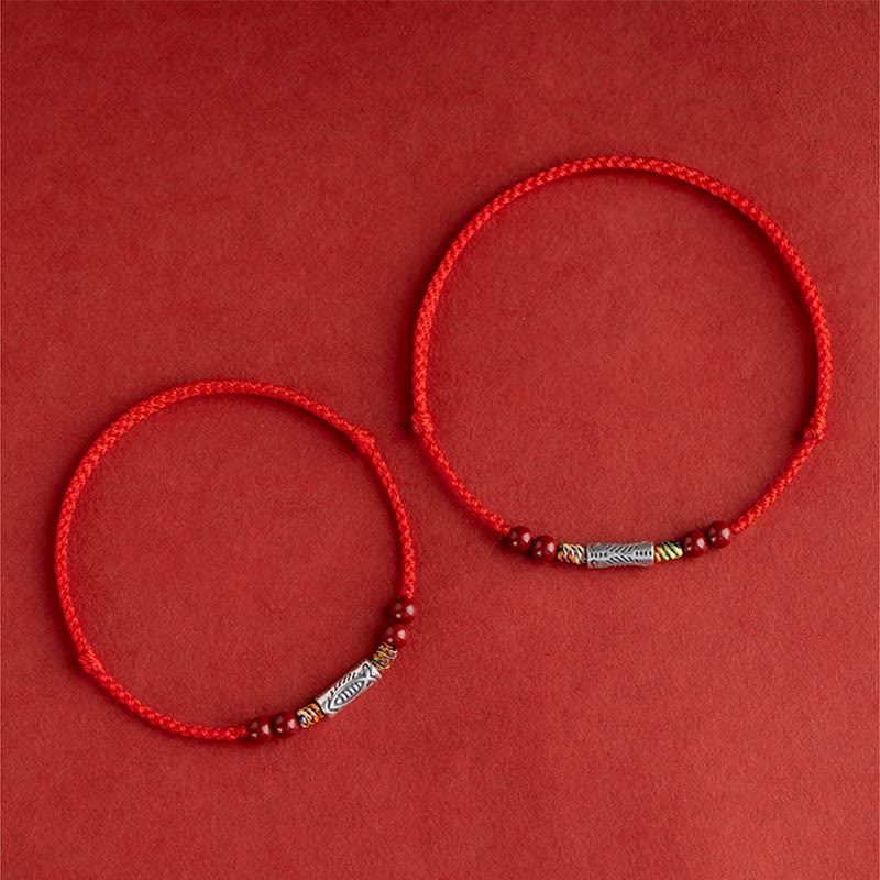 Buddha Stones 925 Sterling Silver Koi Fish Cinnabar Bead Wealth Braccialetto intrecciato artigianale Cavigliera - image 5