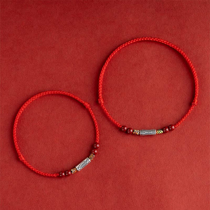 Buddha Stones 925 Sterling Silver Koi Fish Cinnabar Bead Wealth Braccialetto intrecciato artigianale Cavigliera - image 5