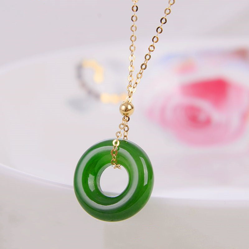 Collana con ciondolo in rame placcato oro 14k con giada ciano curativa rotonda - image 3