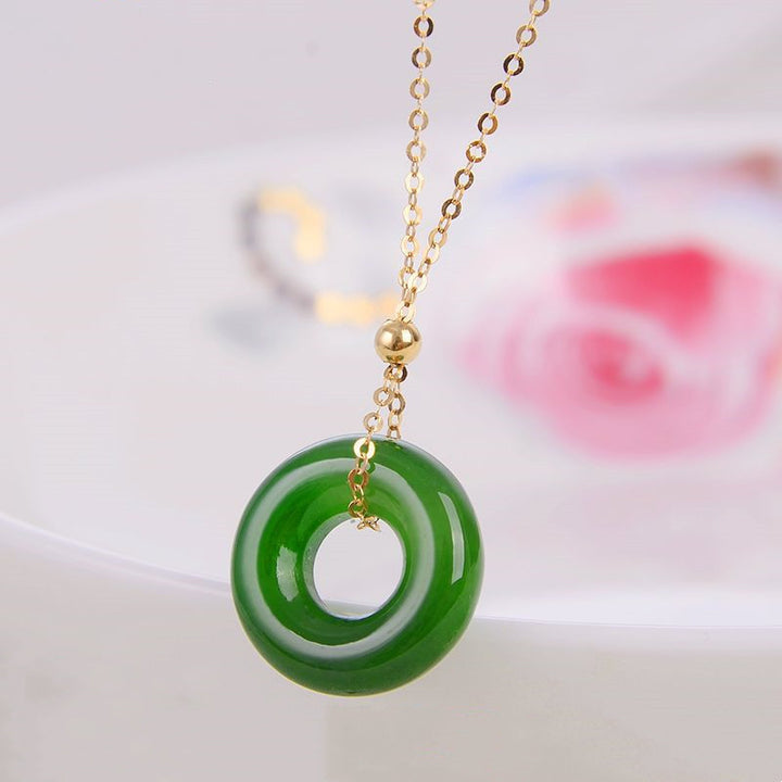 Collana con ciondolo in rame placcato oro 14k con giada ciano curativa rotonda - image 3