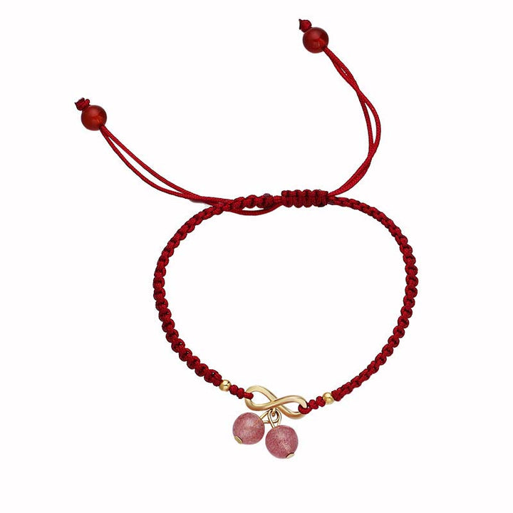 Braccialetto intrecciato con corda rossa, cristallo di quarzo fragola, nodo infinito, guarigione dell'amore, Buddha Stones