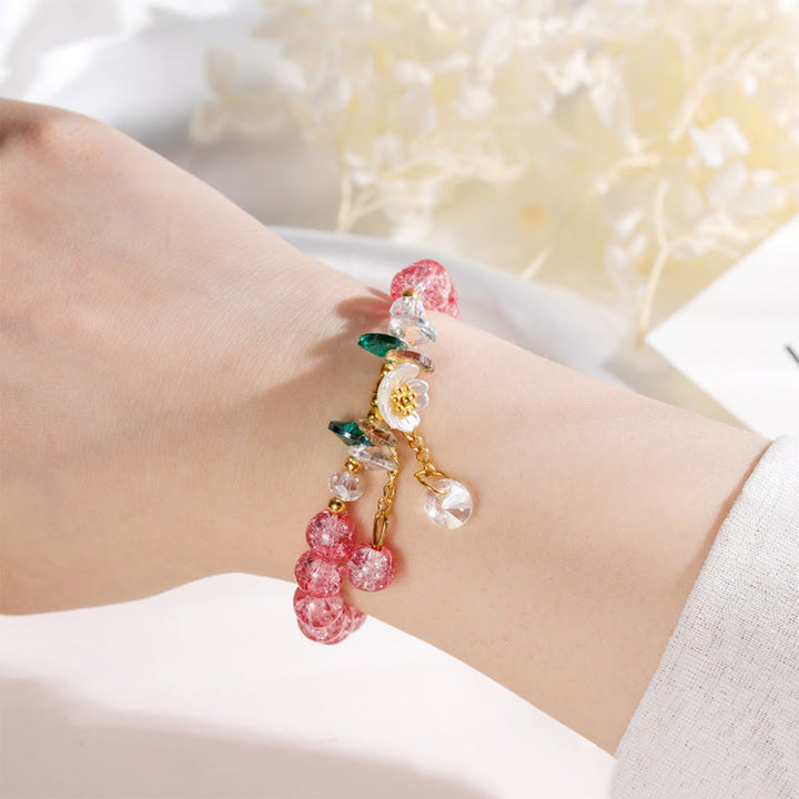 Braccialetto di perline di vetro con ciondolo a forma di fiore con design semplice Buddha Stones