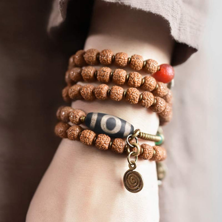 Buddha Stones 108 Mala Rudraksha Beads Bodhi Seed Dzi Bead Luck Auspiciousness Nappa Bracciale