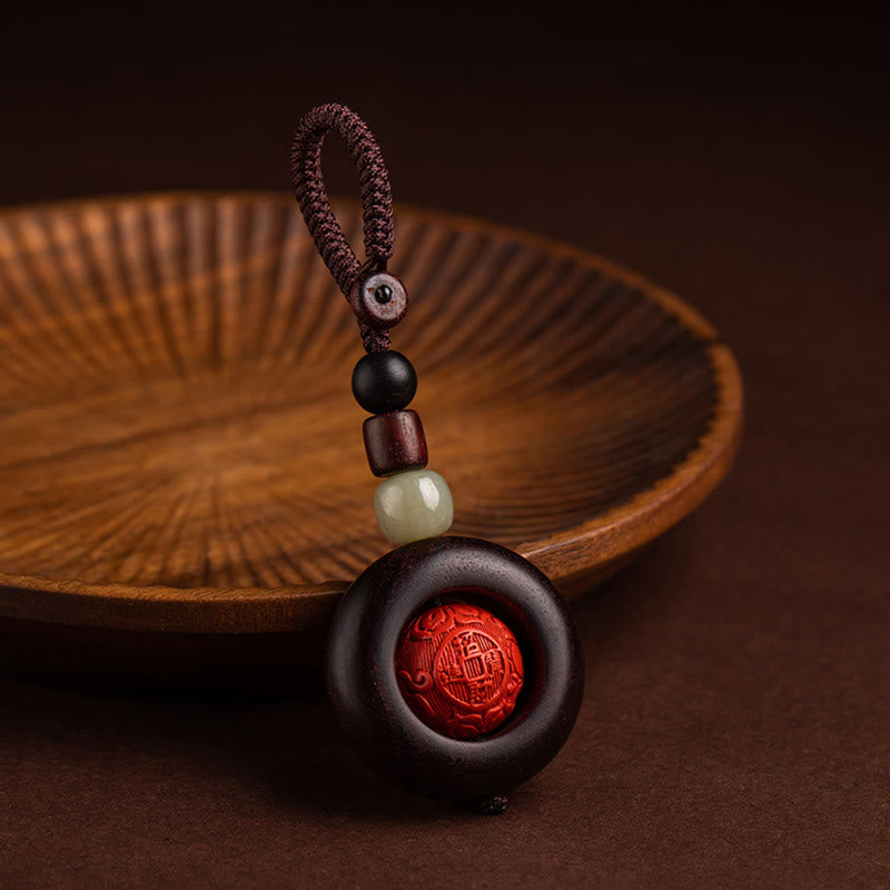 Buddha Stones Tibet Om Mani Padme Hum PiXiu Moneta di rame Piccola foglia Sandalo rosso Cinabro Protezione Portachiavi
