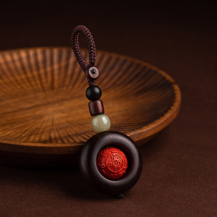 Buddha Stones Tibet Om Mani Padme Hum PiXiu Moneta di rame Piccola foglia Sandalo rosso Cinabro Protezione Portachiavi