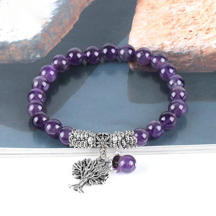 Braccialetto elastico portafortuna con albero della vita in pietra preziosa naturale Buddha Stones
